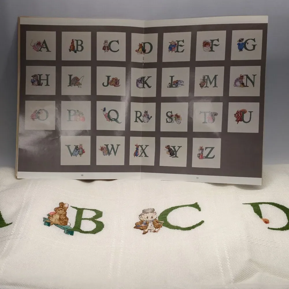 Beatrix Potter Cross Stitch Throw Afghan Alphabet Nursery Part Completed Vintage